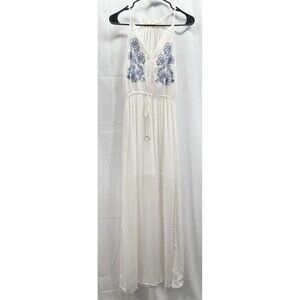 Onetheland Womens Floor Length Strap White Lined Dress With Embroidery Sz M